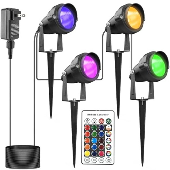 YOOSUML OUTDOOR SPOTLIGHTS WITH TIMER, 20W RGBW 4 LIGHTS BLACK/MULTI YOOSUML OUTDOOR SPOTLIGHTS WITH TIMER, 20W RGBW 4 LIGHTS BLACK/MULTI