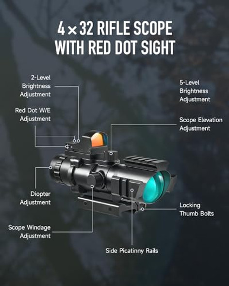 PINTY 4X32 RIFLE SCOPE 3 MOA COMBO RED ILLUMINATED PINTY-BLK - BLACK PINTY 4X32 RIFLE SCOPE 3 MOA COMBO RED ILLUMINATED PINTY-BLK - BLACK