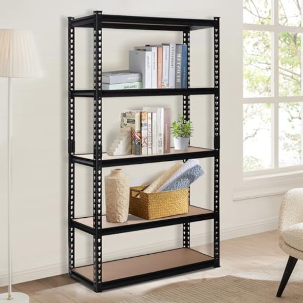PACHIRA E-COMMERCE GARAGE STORAGE SHELVES, 35.43"W X 15.75"D X 72"H - BLACK PACHIRA E-COMMERCE GARAGE STORAGE SHELVES, 35.43"W X 15.75"D X 72"H - BLACK