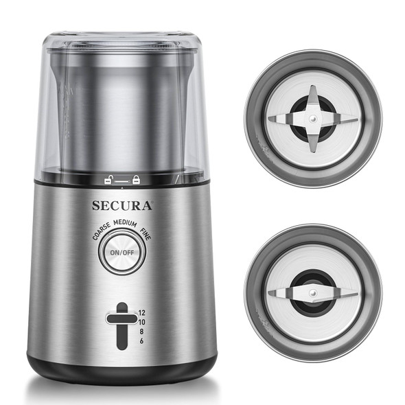 SECURA ELECTRIC COFFEE GRINDER AND BLADE CG9701BA-UL - SILVER SECURA ELECTRIC COFFEE GRINDER AND BLADE CG9701BA-UL - SILVER