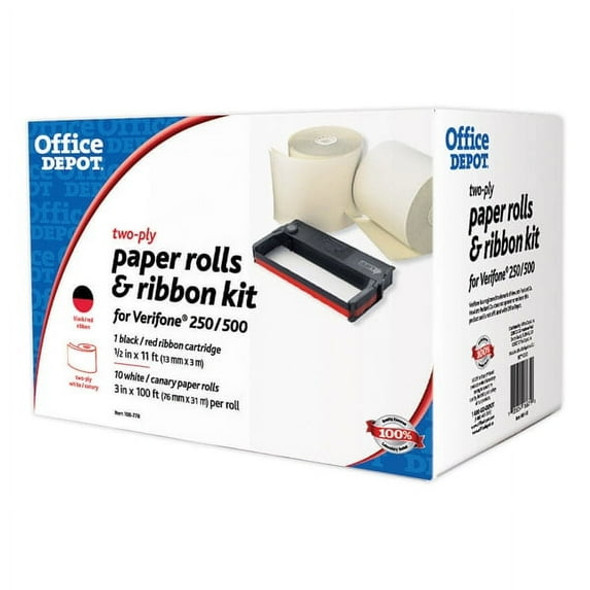 OFFICE DEPOT VERIFONE KIT 250/500 MODELS 3IN X 100FT 10 ROLLS 1 RIBBON - WHITE New OFFICE DEPOT VERIFONE KIT 250/500 MODELS 3IN X 100FT 10 ROLLS 1 RIBBON - WHITE New