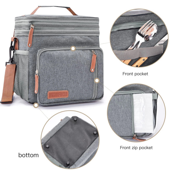 UMUFUKA  DOUBLE COMPARTMENT LUNCH BAG INSULATED LUNCH COOLER TOTE - GRAY New UMUFUKA  DOUBLE COMPARTMENT LUNCH BAG INSULATED LUNCH COOLER TOTE - GRAY New