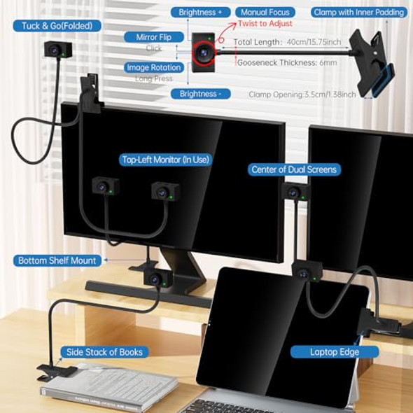 DANYESTH Eye Contact Webcam Microphone 1080P Center Cam Mac PC - Black DANYESTH Eye Contact Webcam Microphone 1080P Center Cam Mac PC - Black
