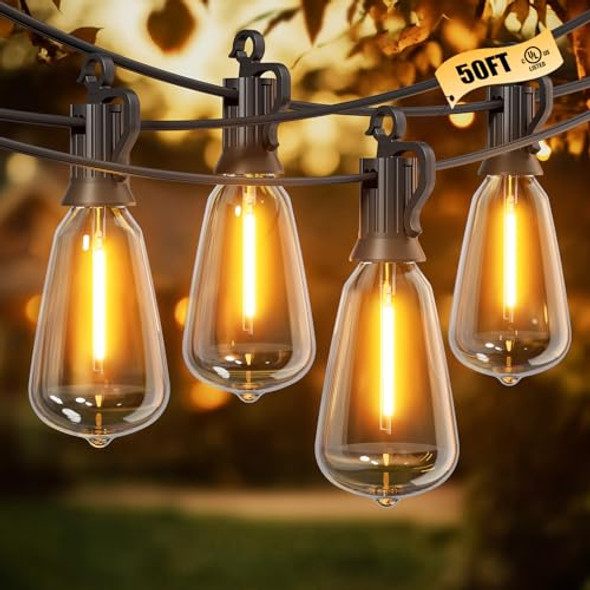 BRIGHTOWN 50FT OUTDOOR STRING LIGHTS 25 LED EDISON BULBS PATIO LIGHTS - BLACK BRIGHTOWN 50FT OUTDOOR STRING LIGHTS 25 LED EDISON BULBS PATIO LIGHTS - BLACK