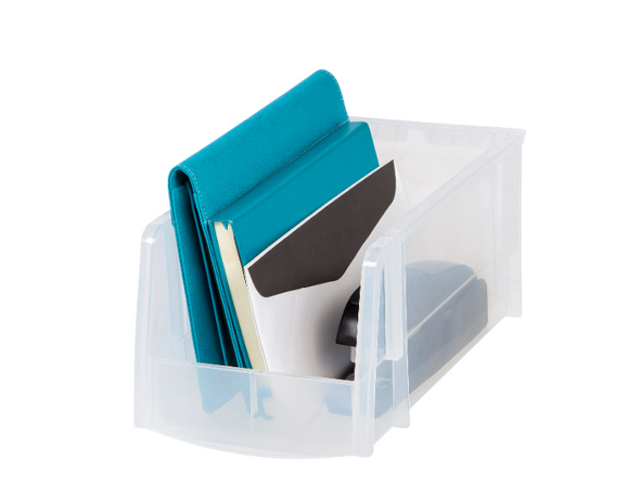 OFFICE DEPOT® BRAND "MINI" PLASTIC STACKING BIN, SMALL SIZE, 5" X 5 1/2", CLEAR New OFFICE DEPOT® BRAND "MINI" PLASTIC STACKING BIN, SMALL SIZE, 5" X 5 1/2", CLEAR New