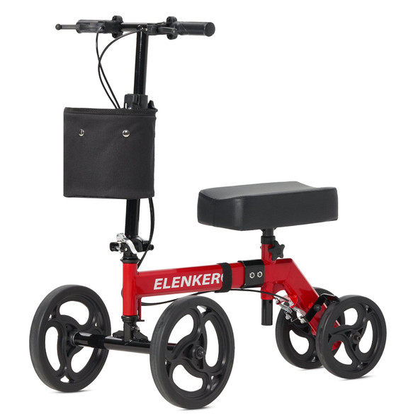 ELENKER STEERABLE DELUXE MEDICAL KNEE WALKER 10" WHEELS - RED