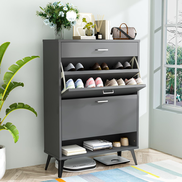 LAMERGE SHOE STORAGE CABINET FOR ENTRYWAY FREE STANDING SHOE ORGANIZER - Grey LAMERGE SHOE STORAGE CABINET FOR ENTRYWAY FREE STANDING SHOE ORGANIZER - Grey