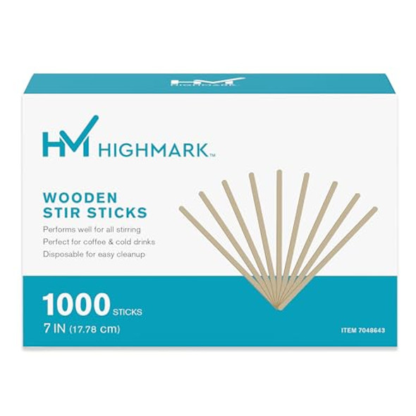 HIGHMARK WOODEN STIR STICKS 7" Light Brown Box Of 1 000 7048643 - NATURAL HIGHMARK WOODEN STIR STICKS 7" Light Brown Box Of 1 000 7048643 - NATURAL