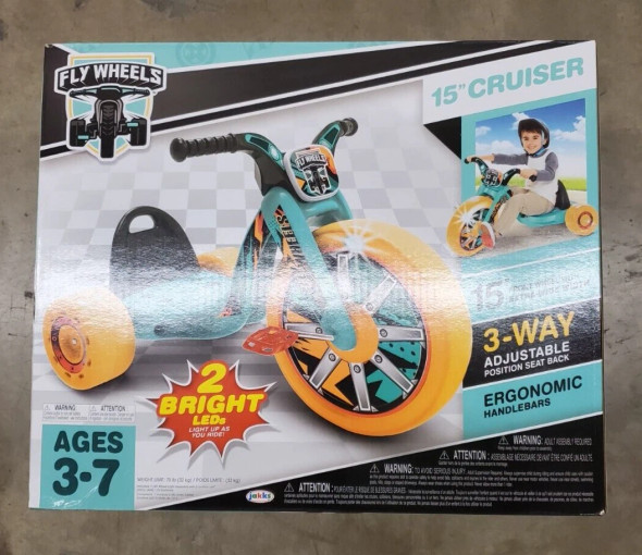 JAKKS PACIFIC 15" KIDS TRIKE LED LIGHTS SEAT FLY WHEEL CRUISER - ORANGE/TEAL JAKKS PACIFIC 15" KIDS TRIKE LED LIGHTS SEAT FLY WHEEL CRUISER - ORANGE/TEAL