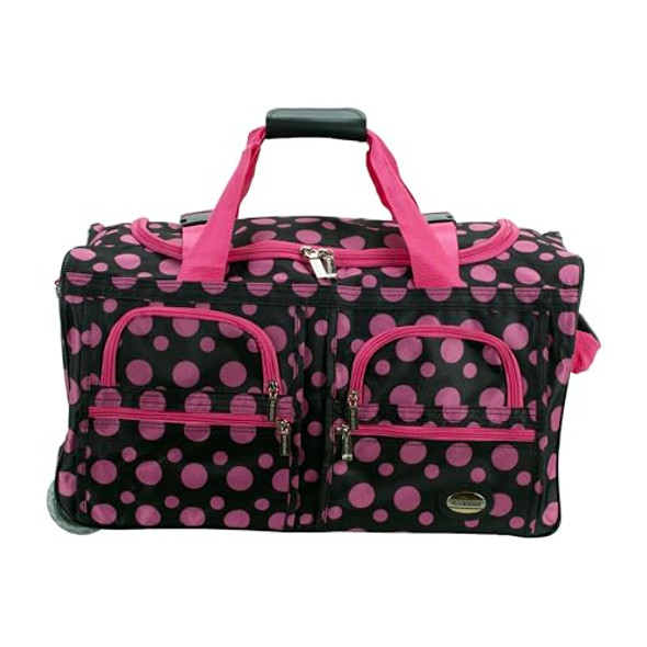 ROCKLAND ROLLING DUFFEL BAG 22" - BLACK PINK DOT New