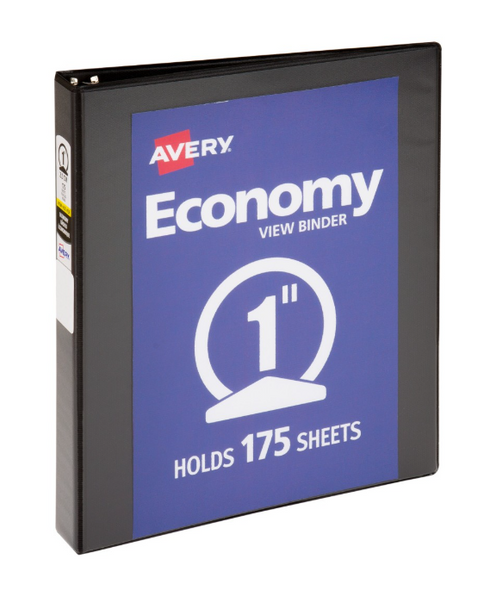 AVERY ECONOMY VIEW 3 RING BINDER, 1 INCH ROUND RINGS, BLACK, 1 BINDER - BLACK AVERY ECONOMY VIEW 3 RING BINDER, 1 INCH ROUND RINGS, BLACK, 1 BINDER - BLACK