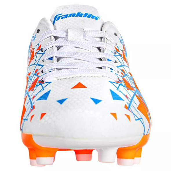 FRANKLIN SPORTS SIZE 12 YOUTH SOCCER CLEATS - SIZE: MEN Y-12 - WHITE/ORANGE/BLUE FRANKLIN SPORTS SIZE 12 YOUTH SOCCER CLEATS - SIZE: MEN Y-12 - WHITE/ORANGE/BLUE