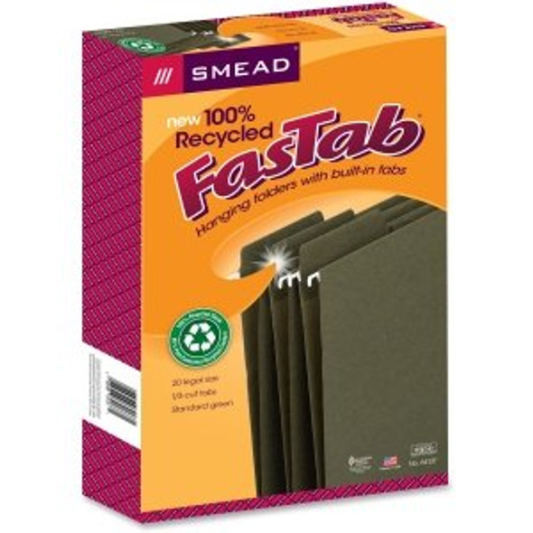 SMEAD 100% RECYCLED FASTAB HANGING FILE FOLDER STANDARD GREEN 20 PER 64137 New SMEAD 100% RECYCLED FASTAB HANGING FILE FOLDER STANDARD GREEN 20 PER 64137 New