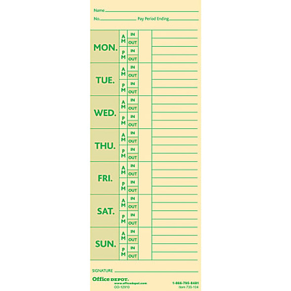 OFFICE DEPOT TIME CARDS DEDUCTIONS 2-SIDED, 3 3/8" X 8 7/8", MANILA PACK OF 100 New OFFICE DEPOT TIME CARDS DEDUCTIONS 2-SIDED, 3 3/8" X 8 7/8", MANILA PACK OF 100 New