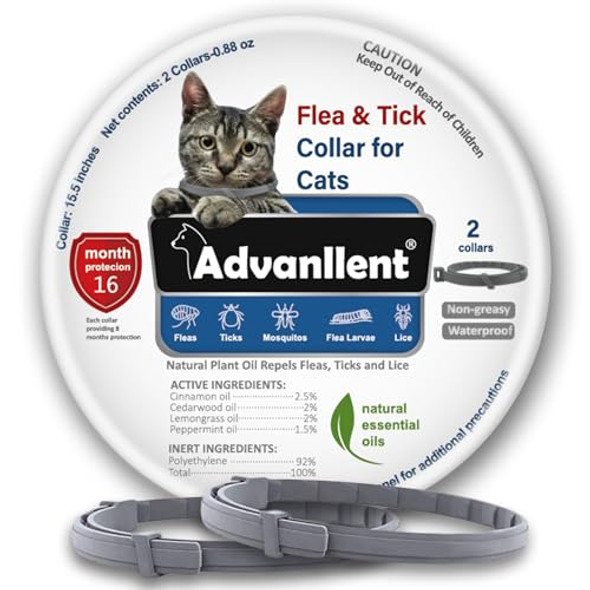 ADVANLLENT FLEA COLLAR FOR CATS, FLEA AND TICK COLLARS FOR KITTENS, GRAY New