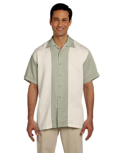 HARRITON M575 MEN'S TWO-TONE BAHAMA CORD CAMP SHIRT SIZE 2XL - GREEN MIST/CREME HARRITON M575 MEN'S TWO-TONE BAHAMA CORD CAMP SHIRT SIZE 2XL - GREEN MIST/CREME