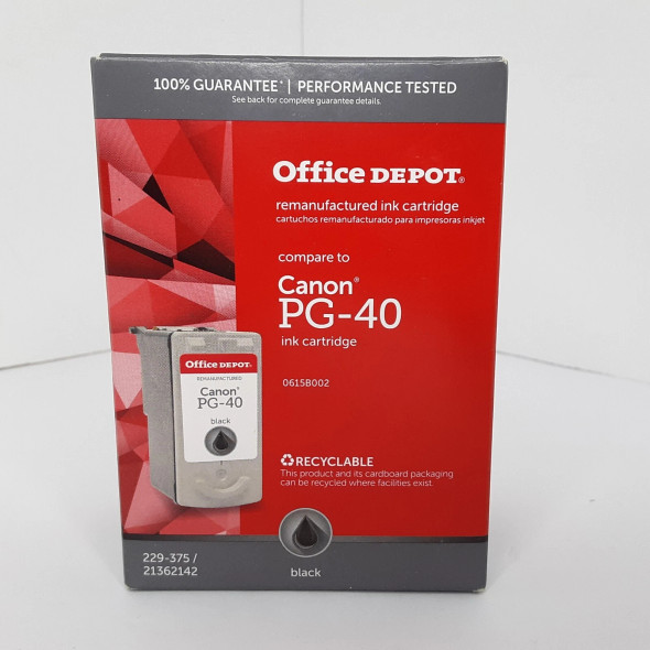 OFFICE DEPOT CANON INK PG-40 BLACK INK CARTRIDGE - BLACK New OFFICE DEPOT CANON INK PG-40 BLACK INK CARTRIDGE - BLACK New