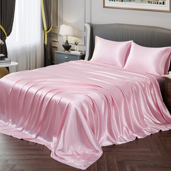 VONTY SATIN SHEETS QUEEN SIZE SILKY SOFT SATIN BED SHEETS PINK SHEET SET-PINK VONTY SATIN SHEETS QUEEN SIZE SILKY SOFT SATIN BED SHEETS PINK SHEET SET-PINK