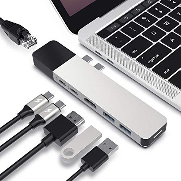 HYPER DRIVE USB C HUB NET 6-IN-2 FOR MACBOOK PRO AIR MULTI-PORT USB C - SILVER New