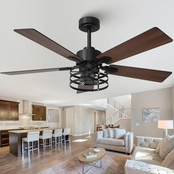 VACZON 52" Farmhouse Ceiling Fans Lights Remote Ceiling Fan, Brown/Black New VACZON 52" Farmhouse Ceiling Fans Lights Remote Ceiling Fan, Brown/Black New