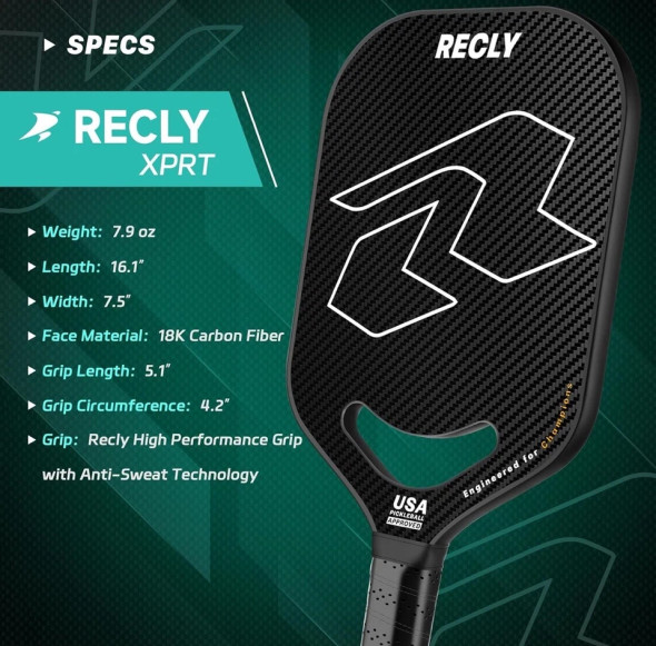 RECLY PICKLEBALL PADDLE - 3K CARBON FIBER - BLACK