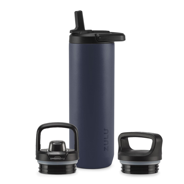 ZULU BASE 24OZ STAINLESS STEEL WATER BOTTLE 3 LIDS STRAW CHUG TWIST - NAVY New ZULU BASE 24OZ STAINLESS STEEL WATER BOTTLE 3 LIDS STRAW CHUG TWIST - NAVY New