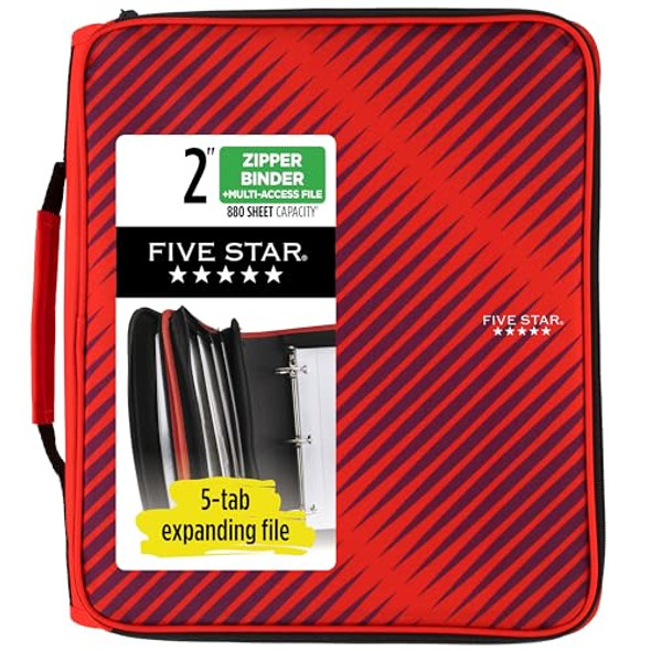 Five Star Zipper Binder, 2 Inch 3-Ring Binder with Round Rings (72538-RED) - RED Five Star Zipper Binder, 2 Inch 3-Ring Binder with Round Rings (72538-RED) - RED