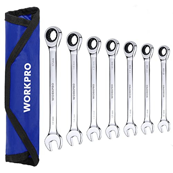WORKPRO 7-PIECE RATCHETING COMBINATION WRENCH SET 72 TEETH CR-V METRIC 8MM-17MM WORKPRO 7-PIECE RATCHETING COMBINATION WRENCH SET 72 TEETH CR-V METRIC 8MM-17MM