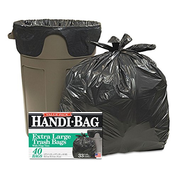 Handi-Bag HAB6FTL40 Super Value Pack Trash Bags, 33gal, .65mil, 32.5 x 40, Black New Handi-Bag HAB6FTL40 Super Value Pack Trash Bags, 33gal, .65mil, 32.5 x 40, Black New