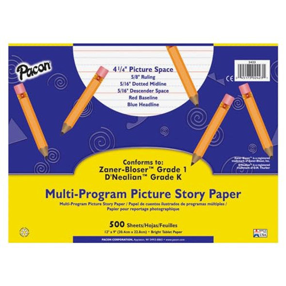 Pacon 2423 Multi-Program Picture Story Paper, 5/8-Inch Long Rule, 12 x 9, White New Pacon 2423 Multi-Program Picture Story Paper, 5/8-Inch Long Rule, 12 x 9, White New
