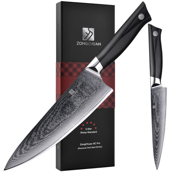 ZONGCHUAN 8C PRO DAMASCUS KITCHEN KNIFE SET 2PC - BLACK/SILVER New ZONGCHUAN 8C PRO DAMASCUS KITCHEN KNIFE SET 2PC - BLACK/SILVER New