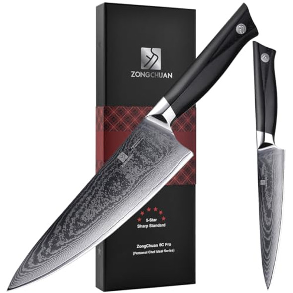 ZONGCHUAN 8C PRO DAMASCUS KITCHEN KNIFE SET 2PC - BLACK/SILVER New ZONGCHUAN 8C PRO DAMASCUS KITCHEN KNIFE SET 2PC - BLACK/SILVER New