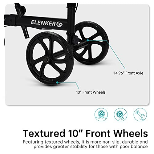 ELENKER BEST VALUE KNEE WALKER 10" FRONT WHEELS STEERABLE MEDICAL SCOOTER BLACK