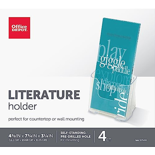 OFFICE DEPOT BRAND LITERATURE/LEAFLET HOLDER, 4 PACK 1375453-4P - CLEAR New OFFICE DEPOT BRAND LITERATURE/LEAFLET HOLDER, 4 PACK 1375453-4P - CLEAR New