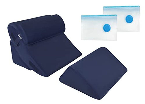 LUXE CASA 4 PCS ORTHOPEDIC BED WEDGE PILLOW SET TRIANGLE MEMORY FOAM - BLUE LUXE CASA 4 PCS ORTHOPEDIC BED WEDGE PILLOW SET TRIANGLE MEMORY FOAM - BLUE