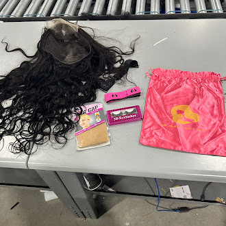 LONG BLACK CURLY WIG 100% HUMAN HAIR 3D EYELASHES WIG CAP - BLACK