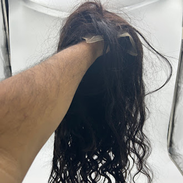 LONG BLACK CURLY WIG 100% HUMAN HAIR 3D EYELASHES WIG CAP - BLACK
