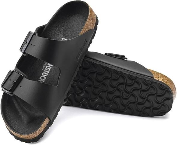 BIRKENSTOCK MEN'S ARIZONA BIRKO-FLOR TWO STRAP SLIDES/SANDALS LEATHER 11 - BLACK New BIRKENSTOCK MEN'S ARIZONA BIRKO-FLOR TWO STRAP SLIDES/SANDALS LEATHER 11 - BLACK New