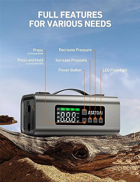 ASTROAI PORTABLE JUMP STARTER AIR 150PSI 2500A CAR BATTERY JUMP STARTER - GRAY ASTROAI PORTABLE JUMP STARTER AIR 150PSI 2500A CAR BATTERY JUMP STARTER - GRAY