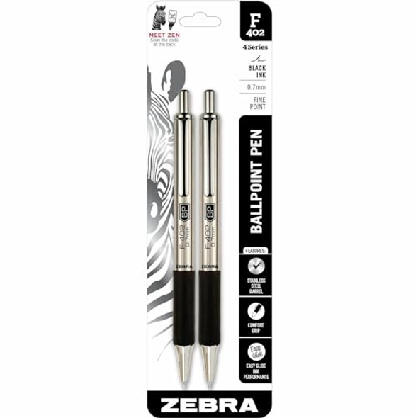 Zebra Pen F-402 Stainless Steel Retractable Ballpoint Ink Pens 2-Pack - BLACK New Zebra Pen F-402 Stainless Steel Retractable Ballpoint Ink Pens 2-Pack - BLACK New