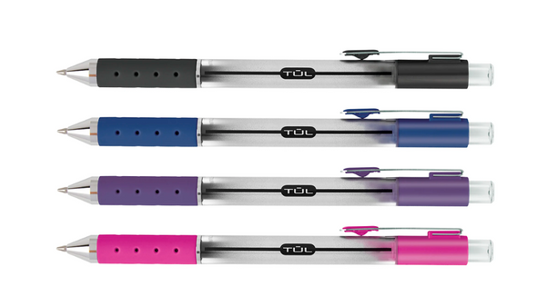 TUL RETRACTABLE GEL PENS MEDIUM POINT 0.7 MM 4 PENS - BLACK/NAVY/PURPLE/LAVENDER New TUL RETRACTABLE GEL PENS MEDIUM POINT 0.7 MM 4 PENS - BLACK/NAVY/PURPLE/LAVENDER New