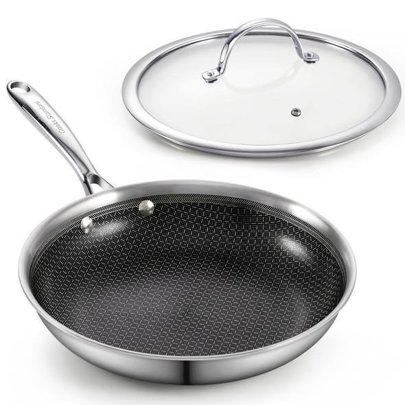 COOKS STANDARD HYBRID FRYING PAN, 12-INCH SKILLET, CLAD STAINLESS STEEL - SILVER COOKS STANDARD HYBRID FRYING PAN, 12-INCH SKILLET, CLAD STAINLESS STEEL - SILVER