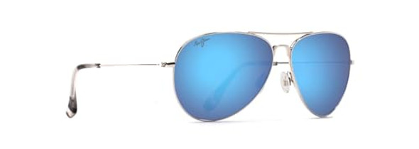MAUI JIM MEN'S AND WOMEN'S MAVERICKS POLARIZED AVIATOR SUNGLASSES SILVER/BLUE MAUI JIM MEN'S AND WOMEN'S MAVERICKS POLARIZED AVIATOR SUNGLASSES SILVER/BLUE