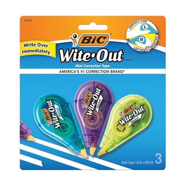 BIC WITE-OUT MINI CORRECTION TAPE 3/PACK WOTMP31-WHI - WHITE New BIC WITE-OUT MINI CORRECTION TAPE 3/PACK WOTMP31-WHI - WHITE New