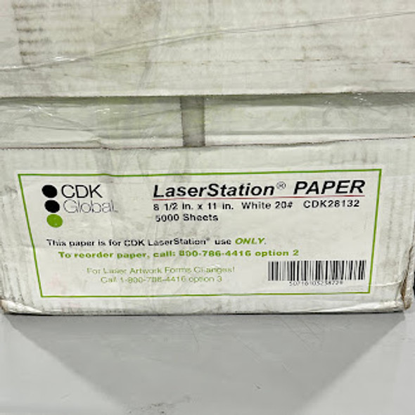 CDK GLOBAL LASERSTATION PAPER - 8.5X11" 20# 5000 SHEETS 28132 OC1 - WHITE New CDK GLOBAL LASERSTATION PAPER - 8.5X11" 20# 5000 SHEETS 28132 OC1 - WHITE New