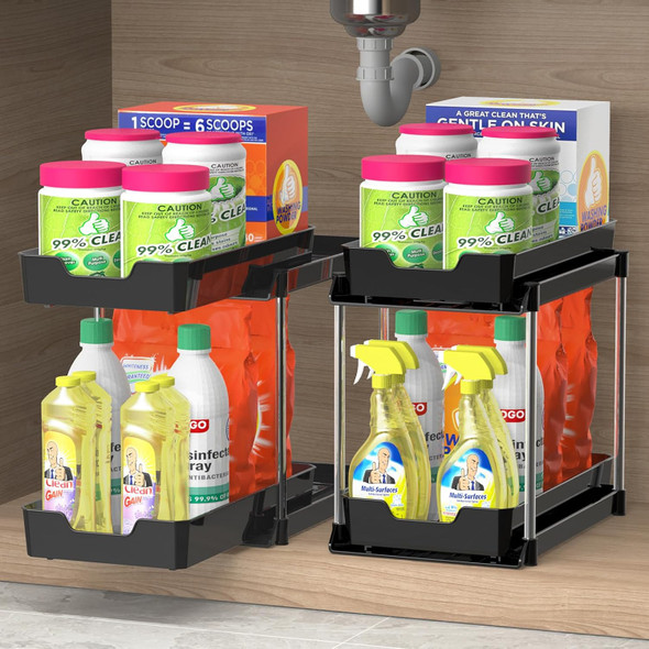 JLKDQ UNDER SINK ORGANIZERS AND STORAGE, 2 PACK - BLACK JLKDQ UNDER SINK ORGANIZERS AND STORAGE, 2 PACK - BLACK