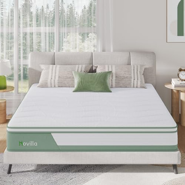 Novilla 12" Medium Firm Hybrid Mattress Pressure Relief, Memory Foam Green New