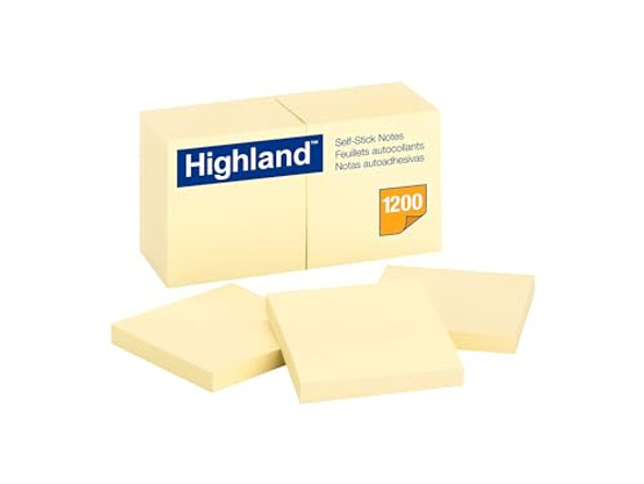 HIGHLAND STICKY NOTES, 3 X 3 INCHES, YELLOW, 12 PACK (6549) - YELLOW HIGHLAND STICKY NOTES, 3 X 3 INCHES, YELLOW, 12 PACK (6549) - YELLOW