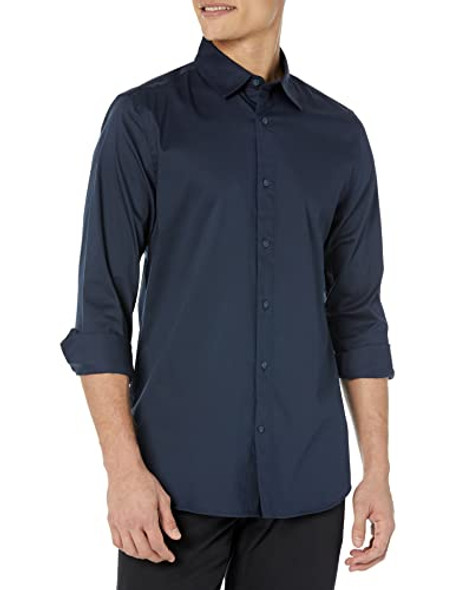 AMAZON ESSENTIALS MEN'S SLIM FIT LONG SLEEVE DRESS SHIRT - SIZE: MEN L - NAVY New AMAZON ESSENTIALS MEN'S SLIM FIT LONG SLEEVE DRESS SHIRT - SIZE: MEN L - NAVY New