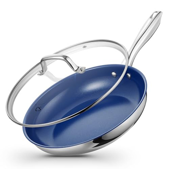KOCH SYSTEME CS Stainless Steel Frying Pan Lid, Blue Ceramic Coating - Blue